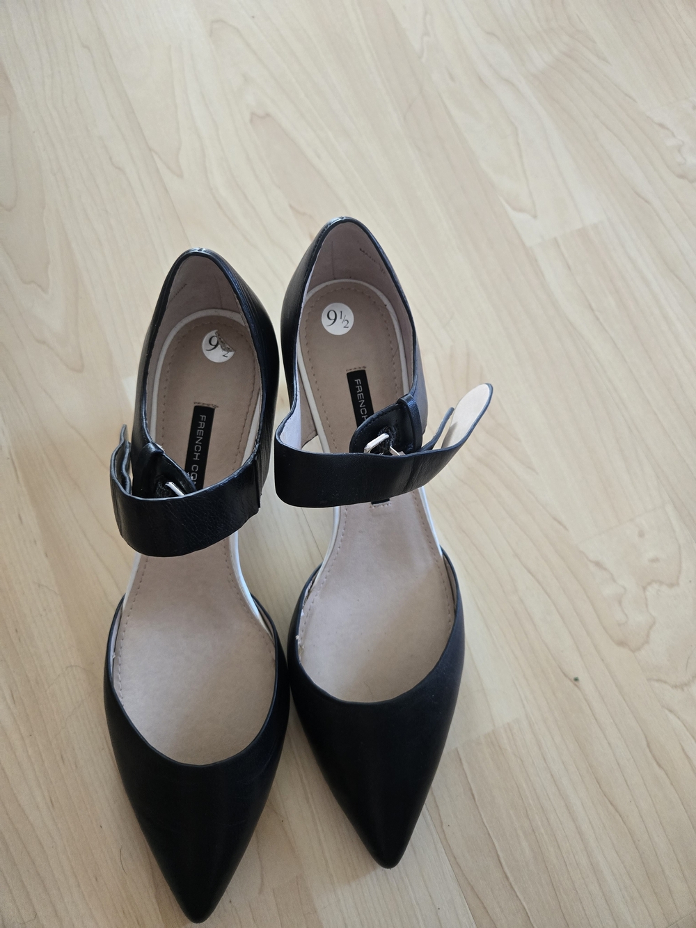 French Connection Black Pointed Toe Ankle Strap Pumps